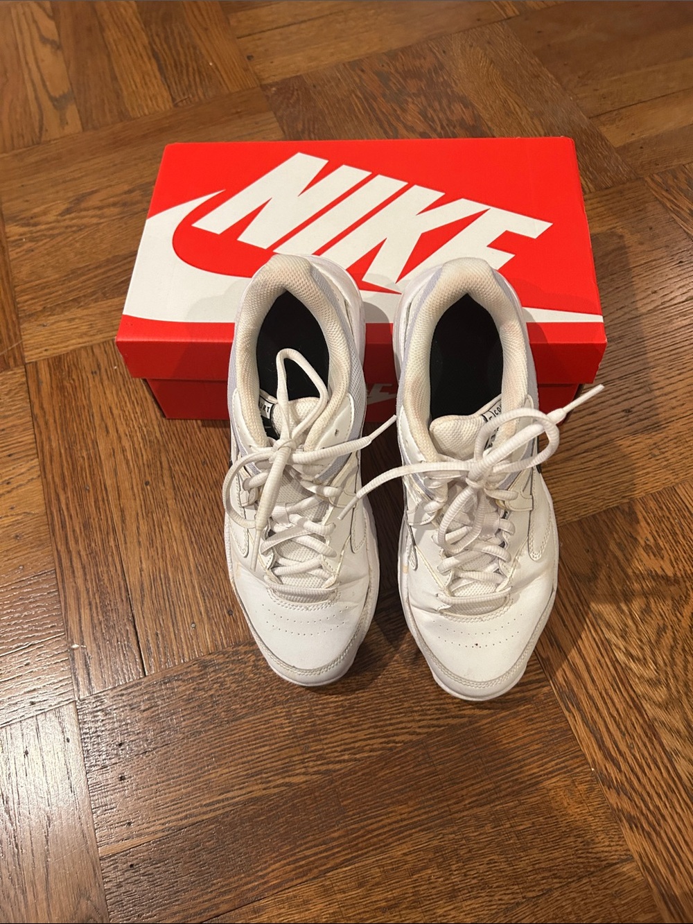Nike White Tennis Sneakers with Black Swoosh Accent - Picture 2 of 4